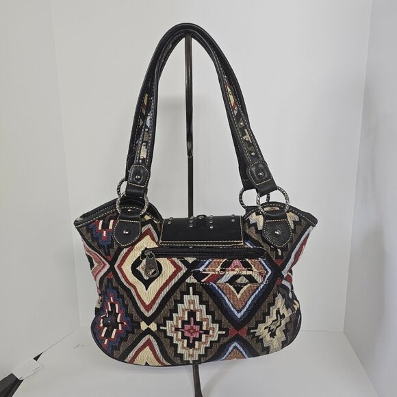 Montana West Shoulder Bag Western Southwestern Tapestry Boho Black NWT - Picture 3 of 10